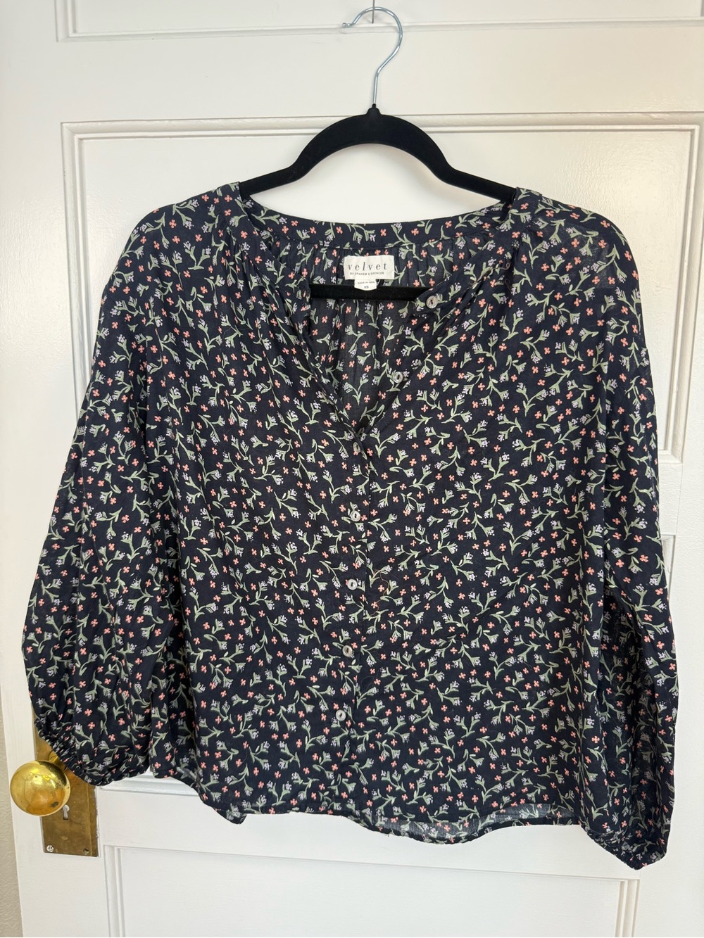 Velvet by Graham & Spencer Navy Floral Button-Front Blouse